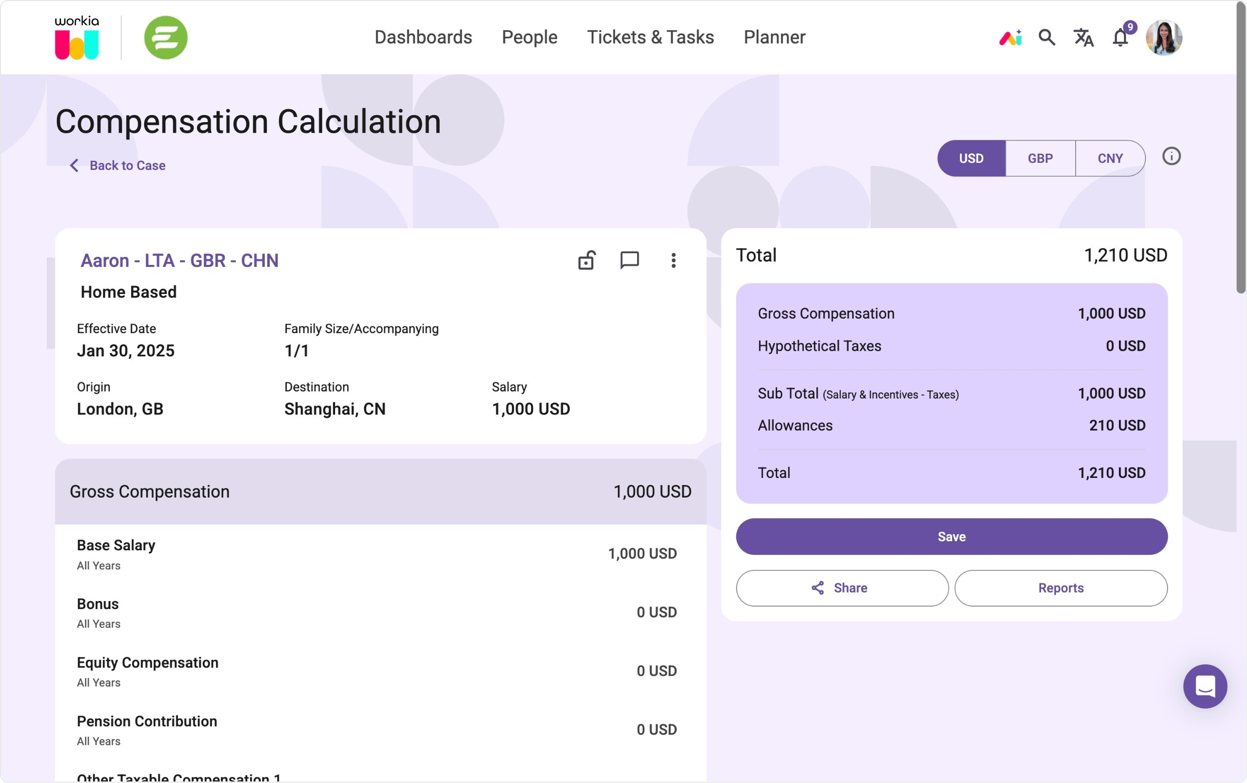 Compensation Calculation - Long term Assignment example